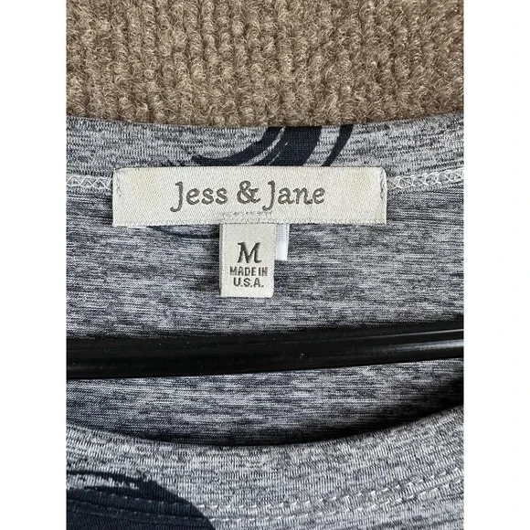 Jess & Jane T-Shirt Womens M Gray Tunic Crew Neck 3/4 Sleeve Geometric - Picture 3 of 6